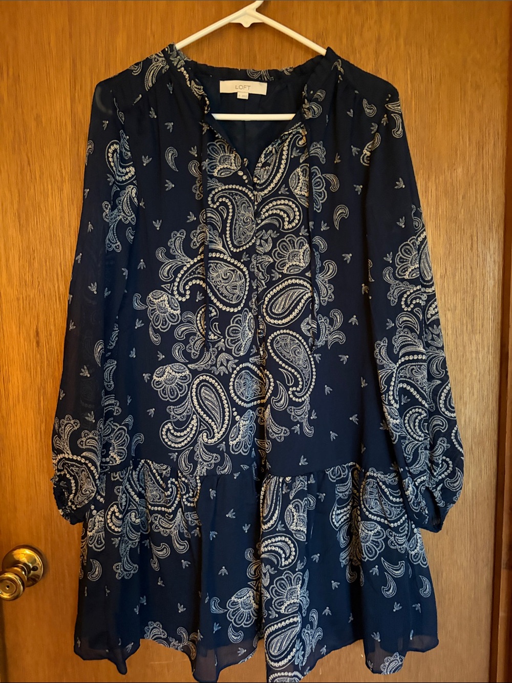 LOFT Navy Paisley Tiered Tunic Dress